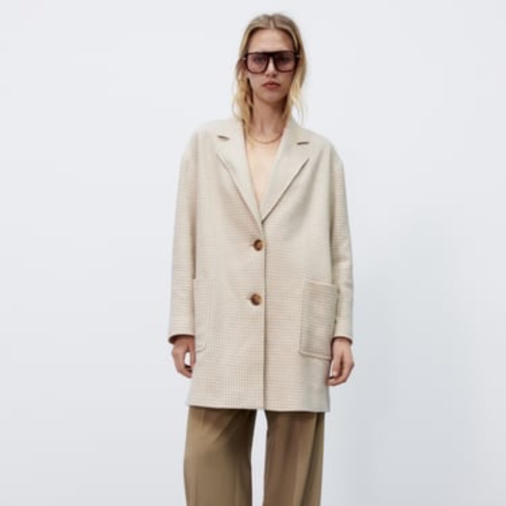 NWT ZARA HOUNDSTOOTH PLUSH COAT S